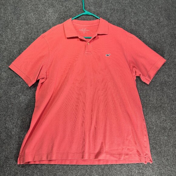 Vineyard Vines Polo Shirt Mens Large Pink Salmon Short  Sleeve  Logo Split Hem - Picture 1 of 5